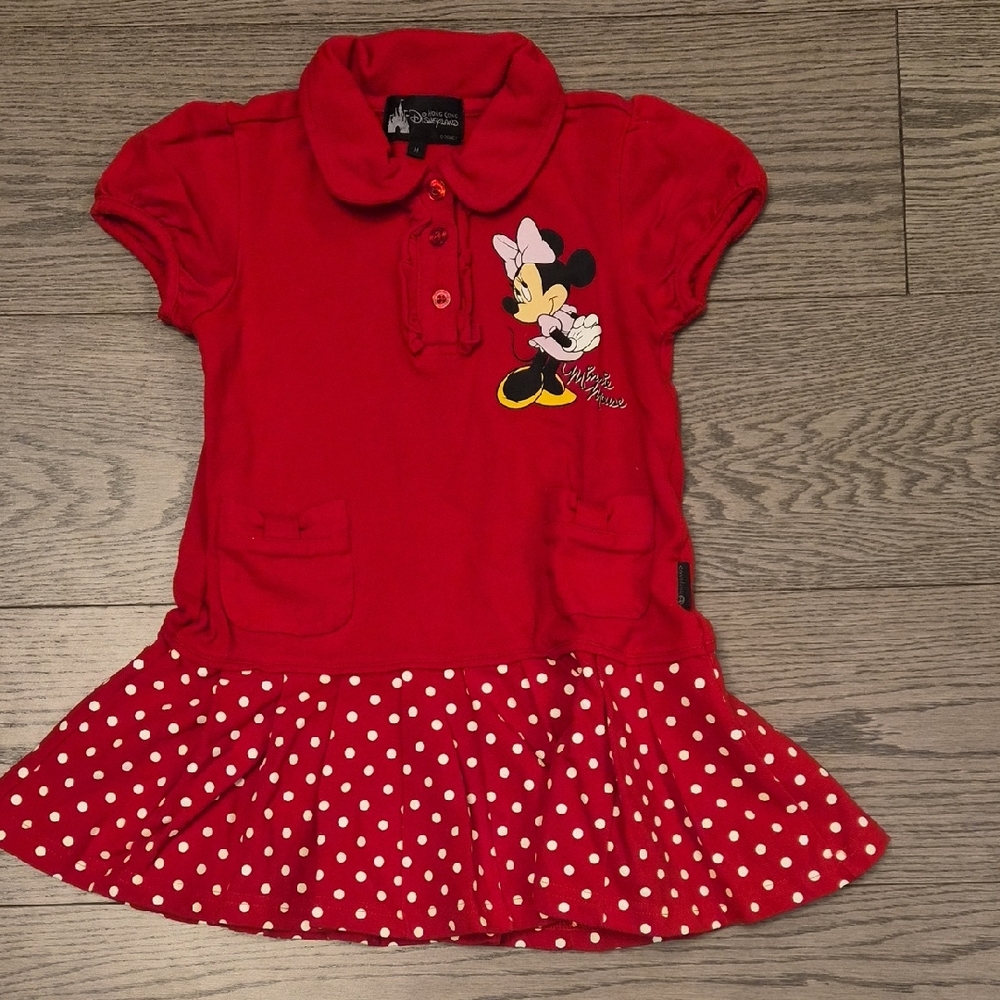 Disney Minnie Mouse Red Polka Dot Girls Polo Dress Size M